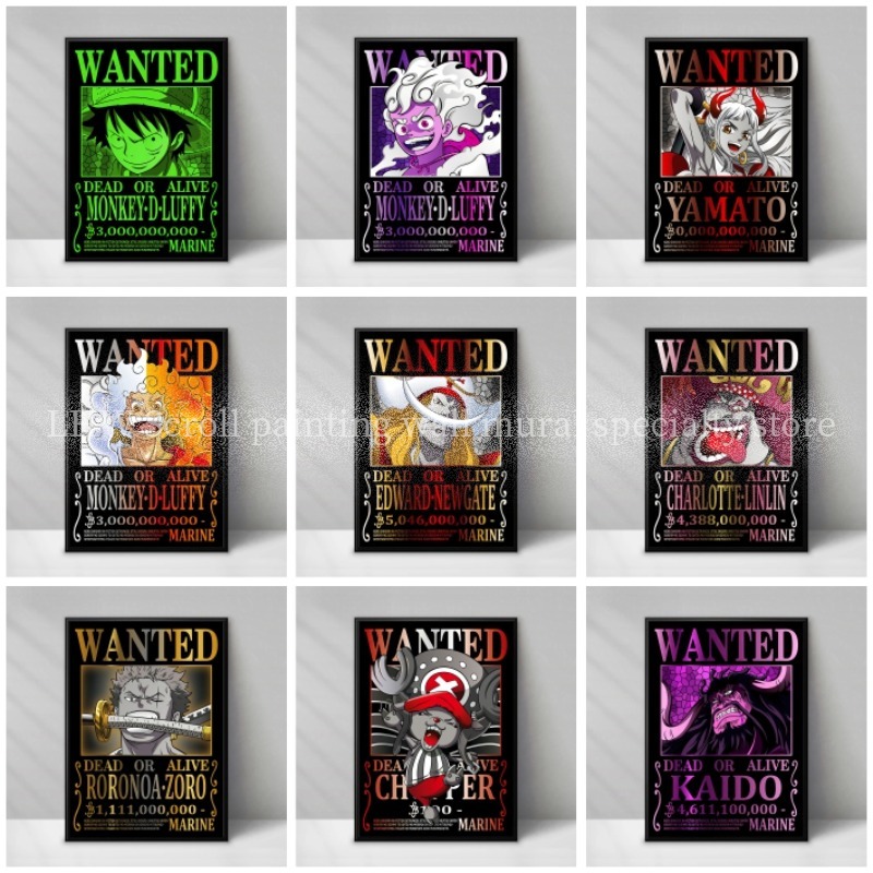 Home Improvement Furniture - Famoso Anime ONE PIECE Wanted Pittura